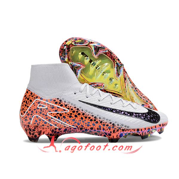 Nike Chaussures de Foot Air Zoom Mercurial Superfly IIX Elite FG Blanc/Noir/Orange
