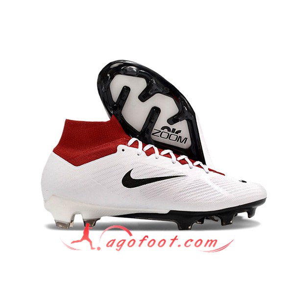 Nike Chaussures de Foot Air Zoom Mercurial Superfly IX Elite T90 FG Blanc/Rouge/Noir