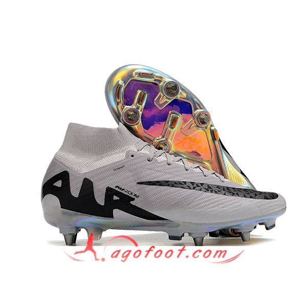 Nike Chaussures de Foot Air Zoom Mercurial Superfly IX Elite SG Gris/Noir