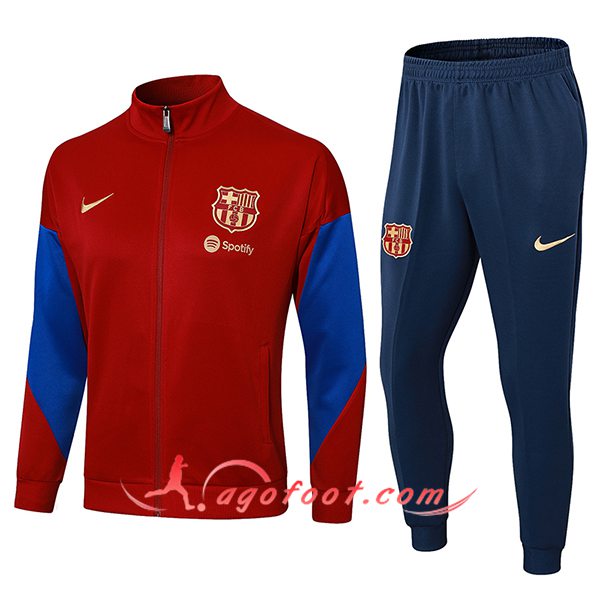 Ensemble Survetement de Foot Veste Foot FC Barcelone Rouge/Bleu 2024/2025 -02
