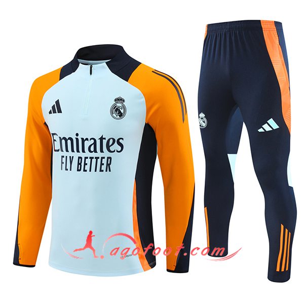 Ensemble Survetement de Foot Real Madrid Bleu/Noir/Orange 2024/2025