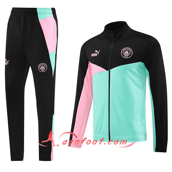 Ensemble Survetement de Foot Veste Foot Manchester City Noir/Rose/Vert 2024/2025