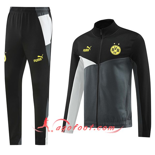 Ensemble Survetement de Foot Veste Foot Dortmund Noir/Gris/Blanc/Jaune 2024/2025