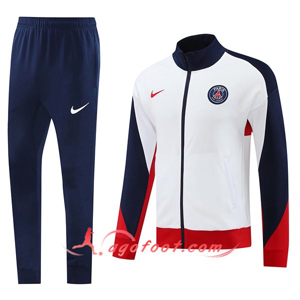 Ensemble Survetement de Foot Veste Foot PSG Blanc/Bleu/Rouge 2024/2025 -02