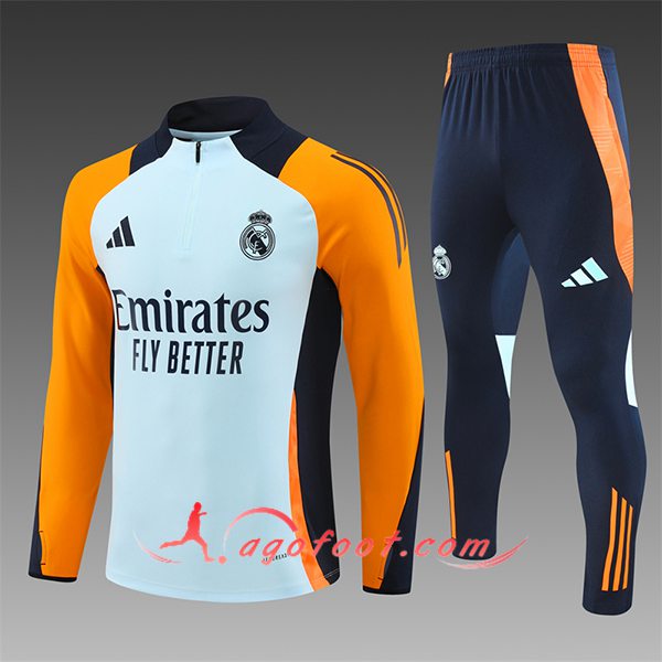 Ensemble Survetement de Foot Real Madrid Enfant Bleu/Noir/Orange 2024/2025