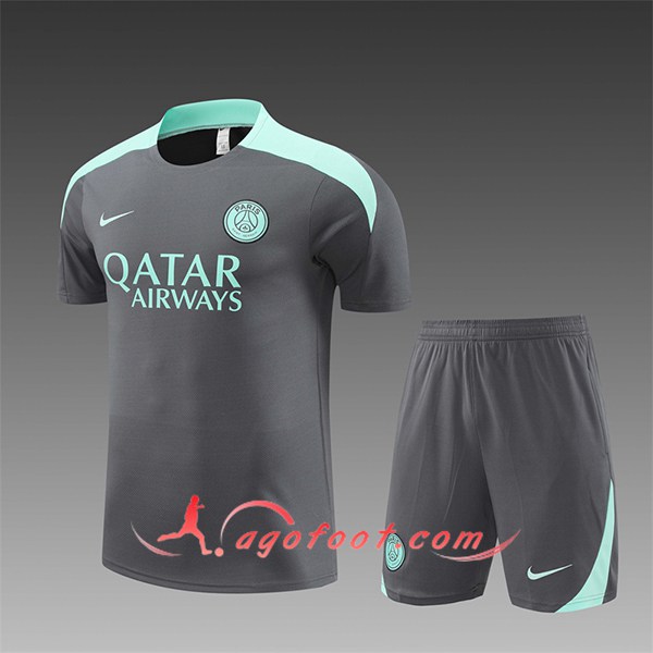 Ensemble Training T-Shirts PSG Enfant Gris/Vert 2024/2025
