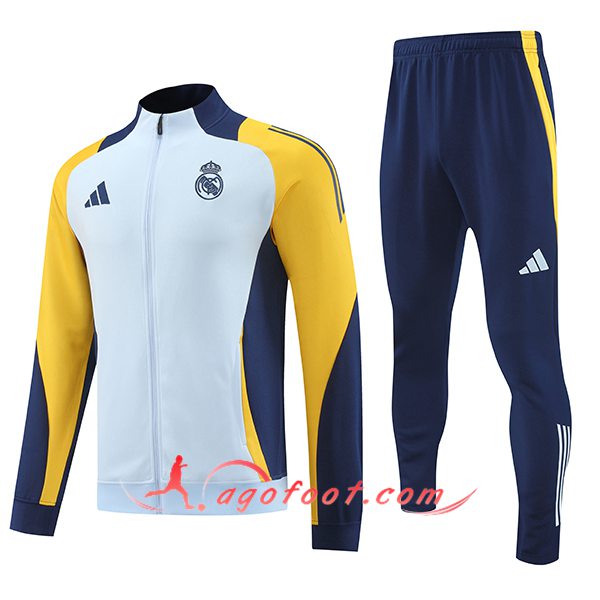 Ensemble Survetement de Foot Veste Foot Real Madrid Bleu/Jaune 2024/2025
