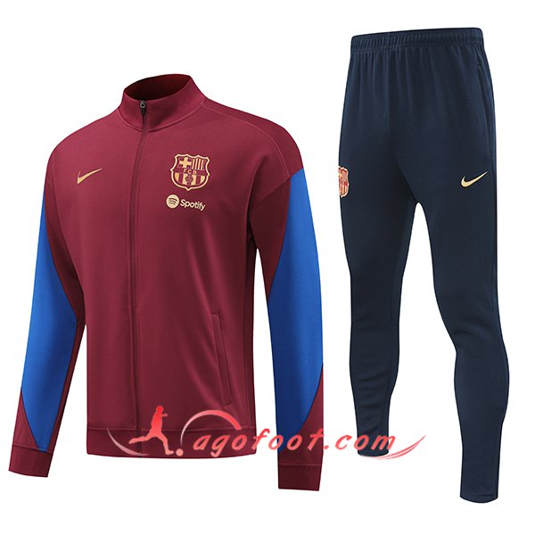 Ensemble Survetement de Foot Veste Foot FC Barcelone Rouge/Bleu 2024/2025 -03