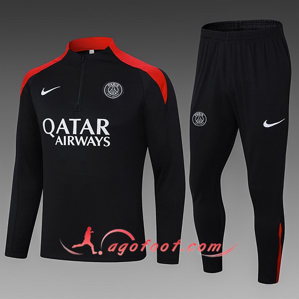 Ensemble Survetement de Foot Real Madrid Enfant Noir/Rouge 2024/2025