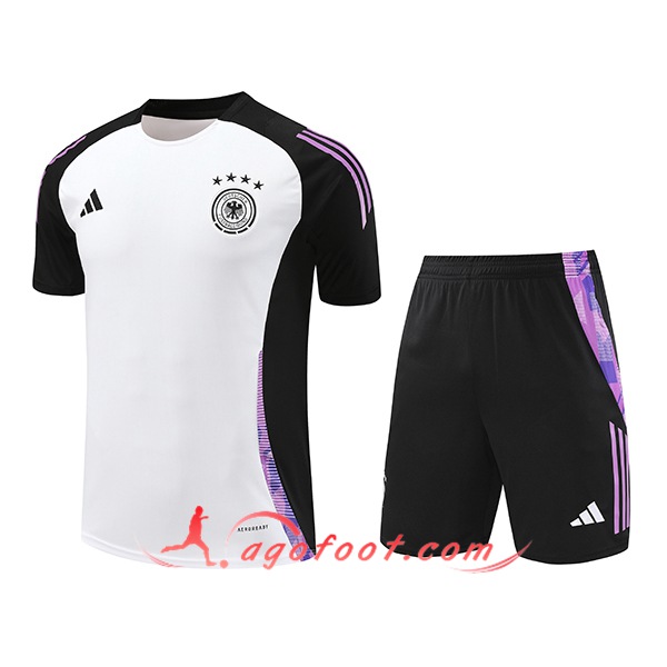 Ensemble Training T-Shirts Allemagne Blanc/Noir/Pourpre 2024/2025 -02