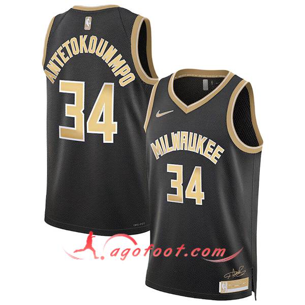 Maillot Milwaukee Bucks (ANTETOKOUNMPO #34) 2024/25 Noir/Jaune