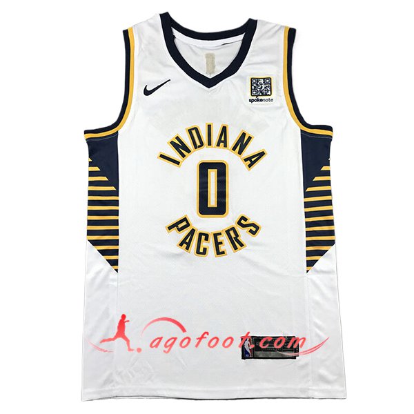 Maillot Indiana Pacers (HALIBURTON #0) 2024/25 Blanc/Noir/Jaune -02