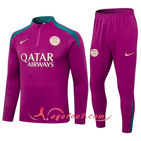 Ensemble Survetement De Foot PSG Pourpre/Vert 2024/2025