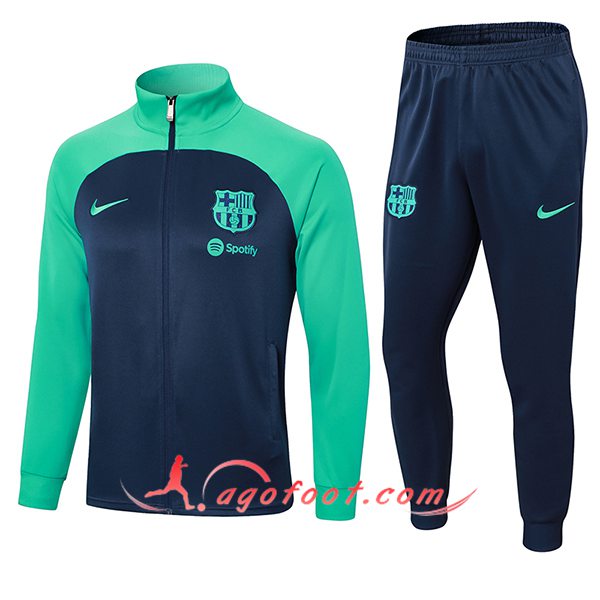 Ensemble Survetement de Foot Veste Foot FC Barcelone Bleu/Vert 2024/2025