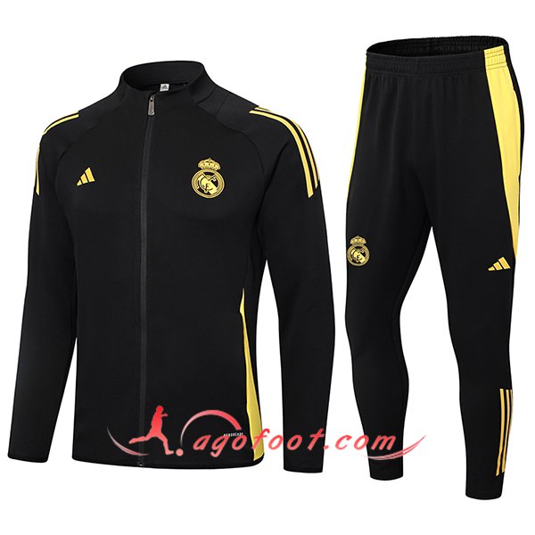 Ensemble Survetement de Foot Veste Foot Real Madrid Noir/Jaune 2024/2025