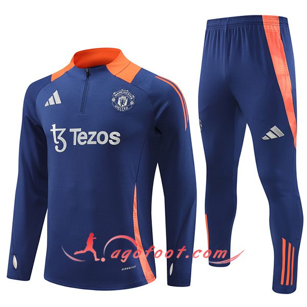 Ensemble Survetement de Foot Manchester United Bleu/Orange 2024/2025