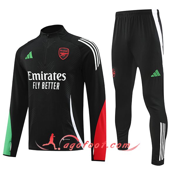 Ensemble Survetement de Foot Arsenal Noir/Vert/Rouge 2024/2025