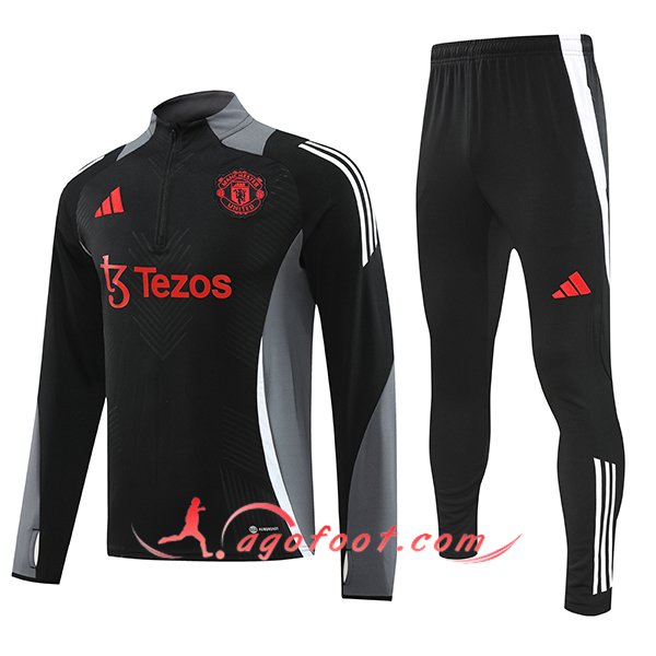 Ensemble Survetement de Foot Manchester United Noir/Gris 2024/2025