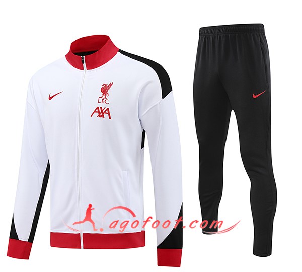Ensemble Survetement de Foot Veste Foot FC Liverpool Blanc/Rouge 2024/2025