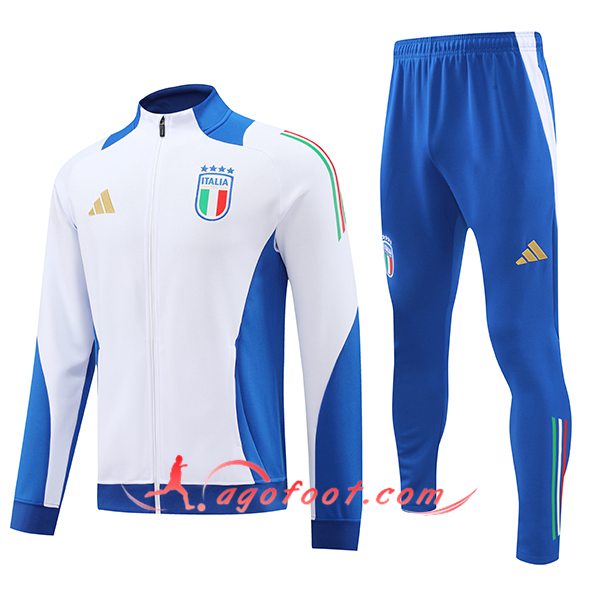Ensemble Survetement de Foot Veste Foot Italie Blanc/Bleu 2024/2025