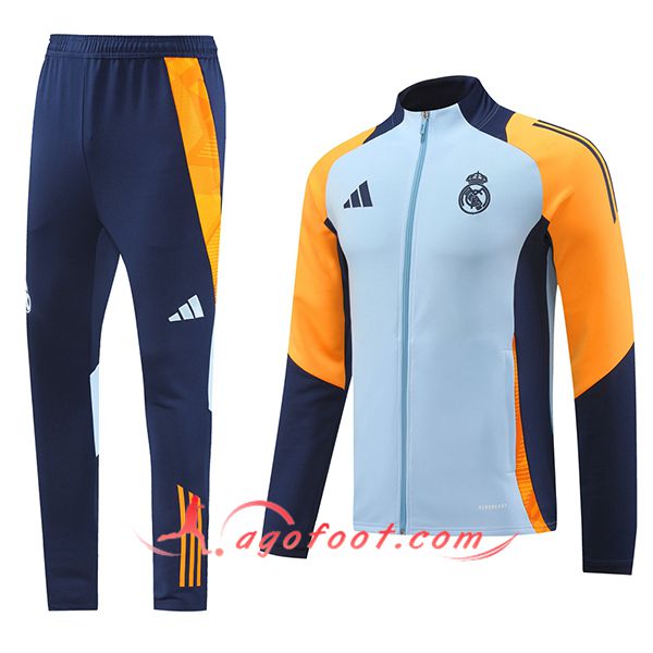 Ensemble Survetement de Foot Veste Foot Real Madrid Bleu/Jaune/Pourpre 2024/2025