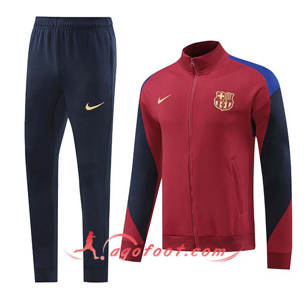 Ensemble Survetement de Foot Veste Foot FC Barcelone Rouge/Noir 2024/2025