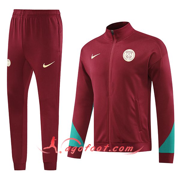 Ensemble Survetement de Foot Veste Foot PSG Rouge/Vert 2024/2025
