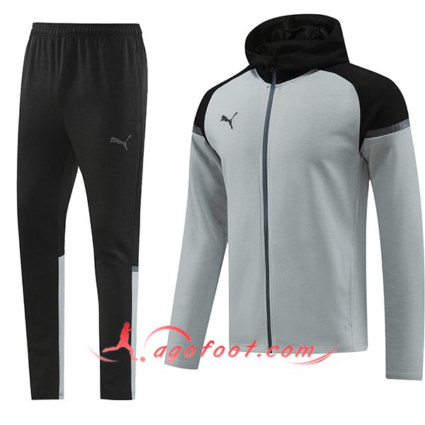 Ensemble Survetement Veste A Capuche Coupe-Vent PUMA Gris/Noir 2024/2025
