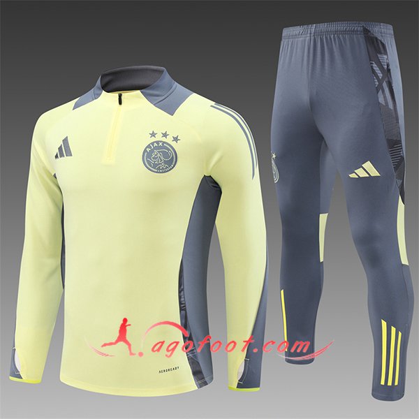 Ensemble Survetement de Foot Ajax Enfant Jaune/Gris 2024/2025