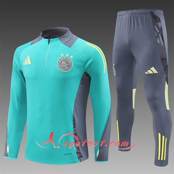 Ensemble Survetement de Foot Ajax Enfant Vert/Gris 2024/2025