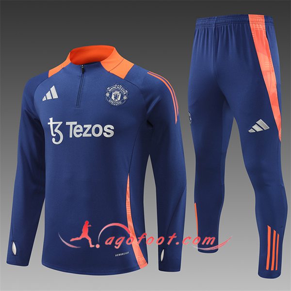 Ensemble Survetement de Foot Manchester United Enfant Bleu/Orange 2024/2025