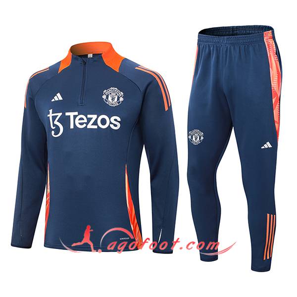 Ensemble Survetement de Foot Manchester United Bleu/Orange 2024/2025 -02