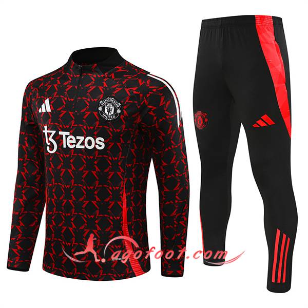 Ensemble Survetement de Foot Manchester United Noir/Rouge 2024/2025