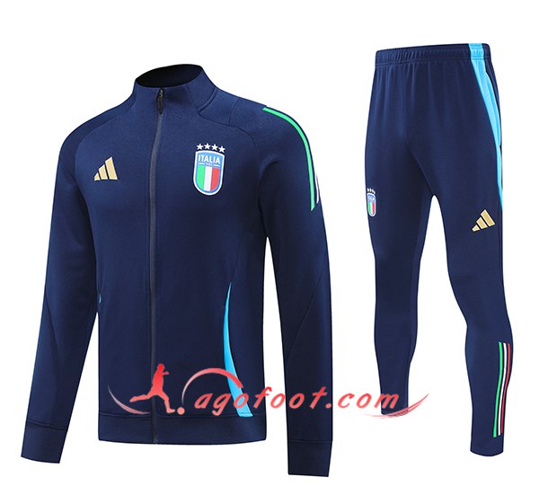 Ensemble Survetement de Foot Veste Foot Italie Bleu Royal 2024/2025