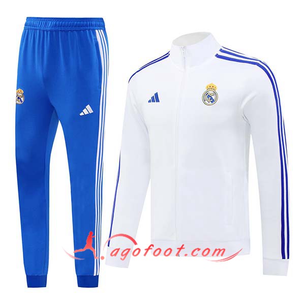 Ensemble Survetement de Foot Veste Foot Real Madrid Blanc/Bleu 2024/2025