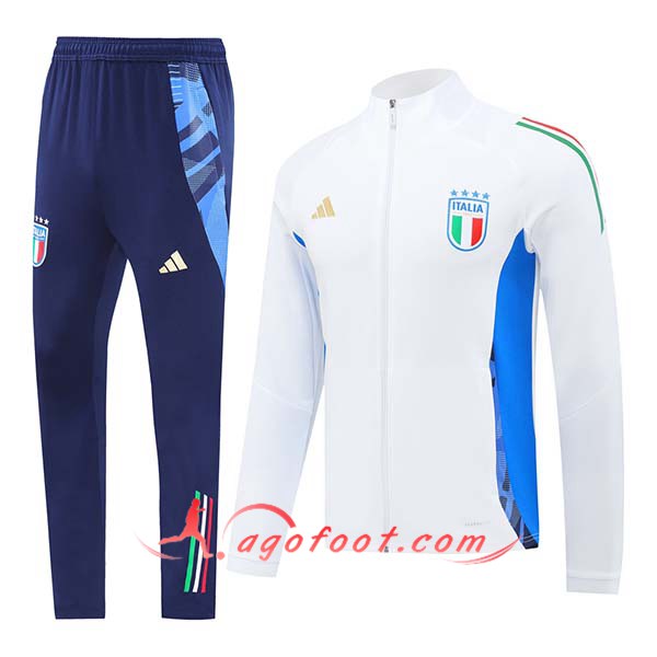 Ensemble Survetement de Foot Veste Foot Italie Blanc/Bleu 2024/2025