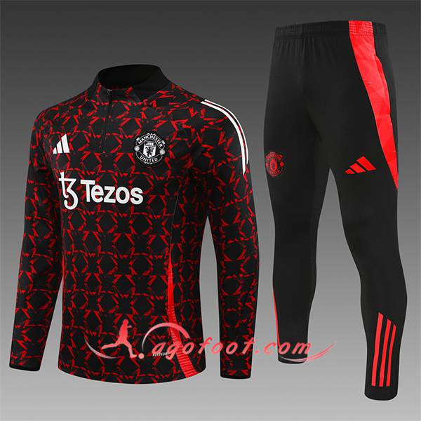 Ensemble Survetement de Foot Manchester United Enfant Noir/Rouge 2024/2025