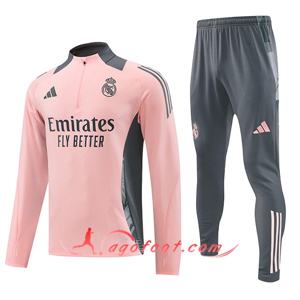 Ensemble Survetement de Foot Real Madrid Enfant Rose/Gris 2024/2025