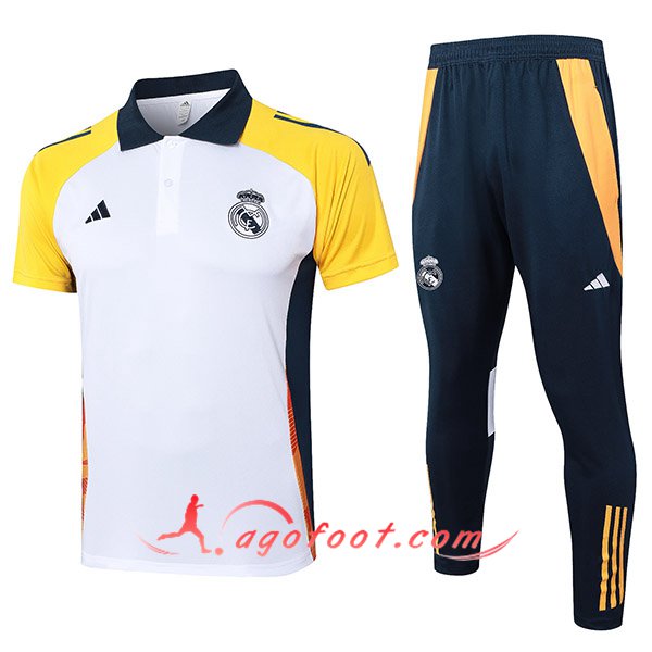 Ensemble Polo Foot Real Madrid Blanc/Jaune/Bleu 2024/2025