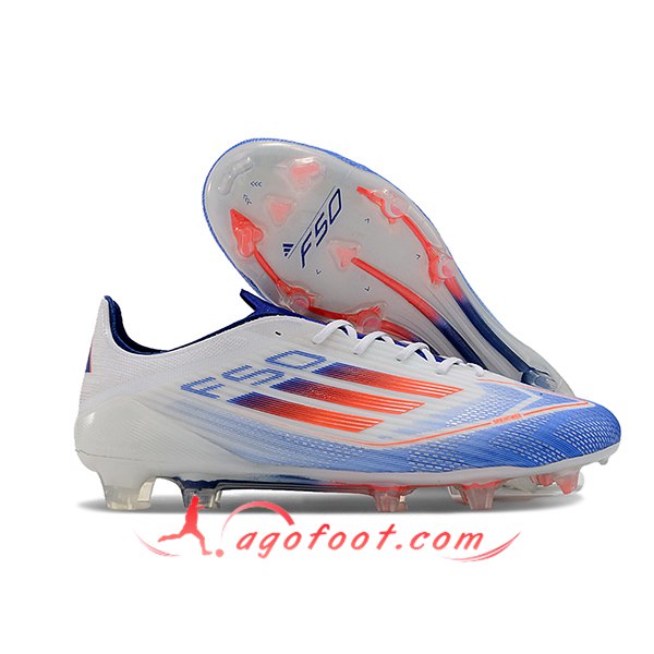 Adidas Chaussures de Foot F50 ELITE FG Blanc/Orange/Bleu