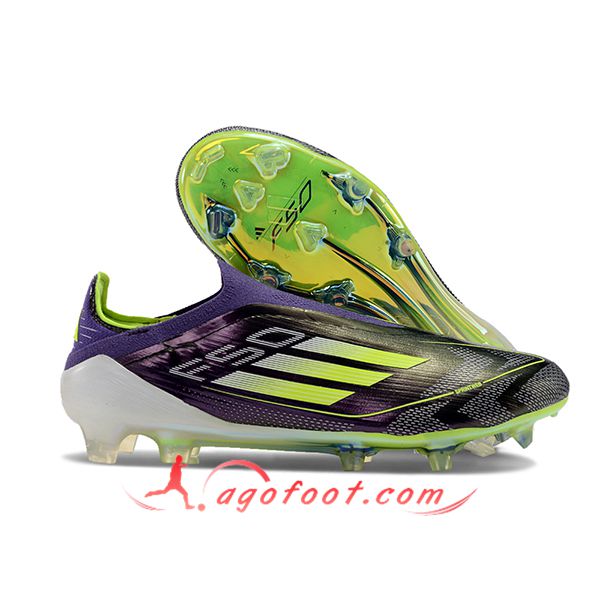 Adidas Chaussures de Foot F50 Elite Laceless FG Noir/Vert/Pourpre