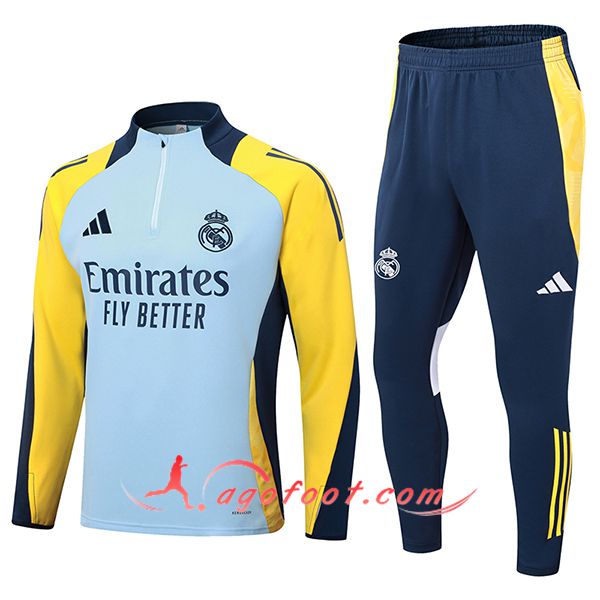 Ensemble Survetement de Foot Real Madrid Bleu/Jaune 2024/2025 -02