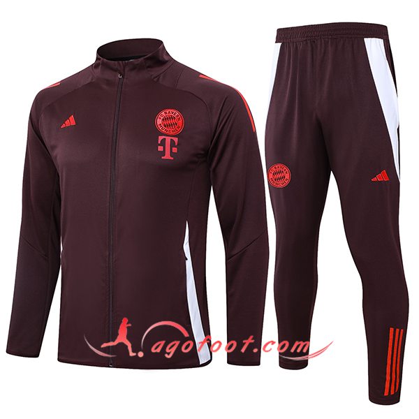 Ensemble Survetement de Foot Veste Foot Bayern Munich Brun/Rouge 2024/2025