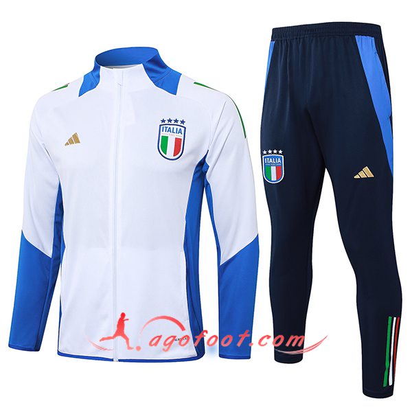 Ensemble Survetement de Foot Veste Foot Italie Blanc/Bleu 2024/2025 -02