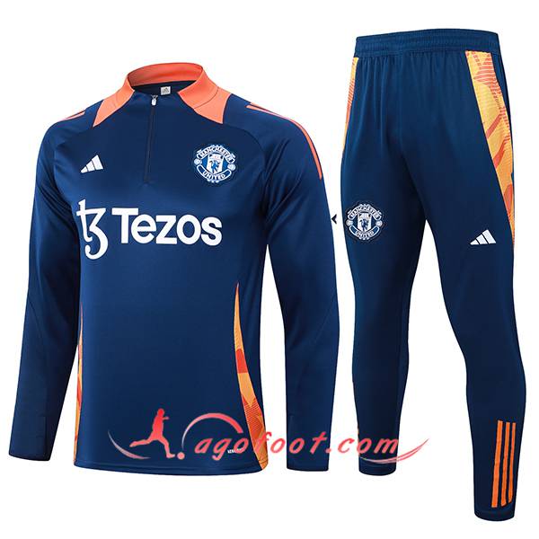 Ensemble Survetement de Foot Manchester United Bleu/Orange 2024/2025 -03