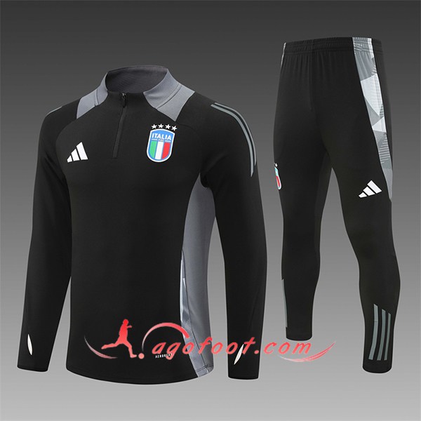 Ensemble Survetement de Foot Italie Enfant Noir/Gris 2024/2025 -02