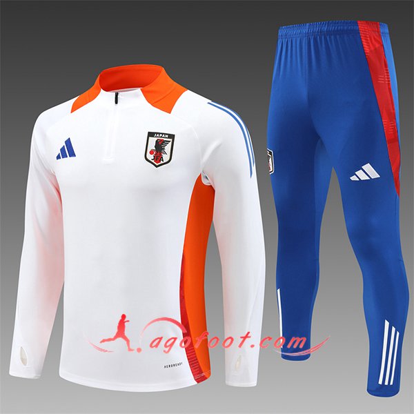 Ensemble Survetement de Foot Japon Enfant Blanc/Orange/Bleu 2024/2025