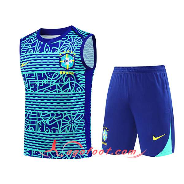 Ensemble Training Debardeur Brésil Bleu/Vert 2024/2025