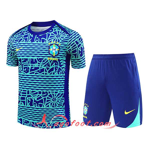 Ensemble Training T-Shirts Brésil Bleu/Vert 2024/2025 -03