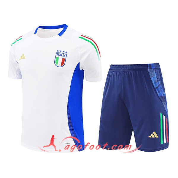 Ensemble Training T-Shirts Italie Blanc/Bleu 2024/2025